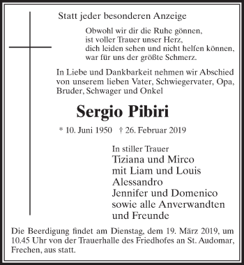 Anzeige von Sergio Pibiri von  Sonntags-Post 