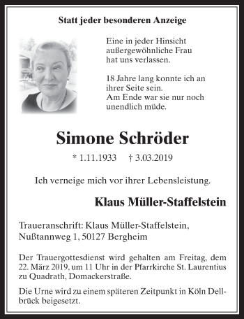Anzeige von Simone Schröder von  Werbepost 
