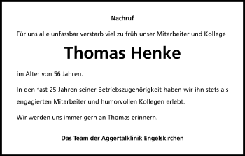 Anzeige von Thomas Henke von Kölner Stadt-Anzeiger / Kölnische Rundschau / Express