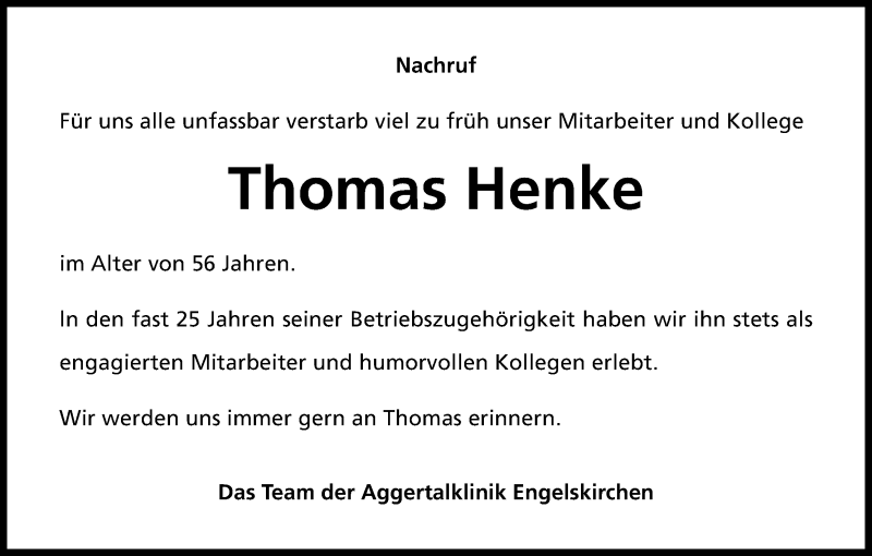  Traueranzeige für Thomas Henke vom 14.03.2019 aus Kölner Stadt-Anzeiger / Kölnische Rundschau / Express