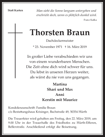 Anzeige von Thorsten Braun von  Wochenende  Schlossbote/Werbekurier 