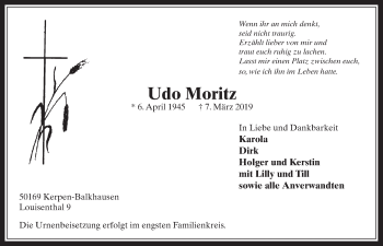 Anzeige von Udo Moritz von  Werbepost 