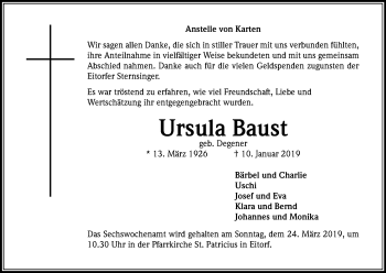 Anzeige von Ursula Baust von Kölner Stadt-Anzeiger / Kölnische Rundschau / Express