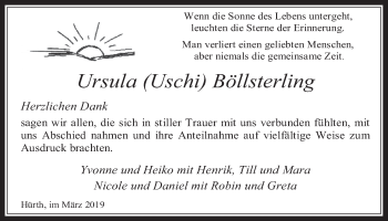 Anzeige von Ursula Böllsterling von  Wochenende 