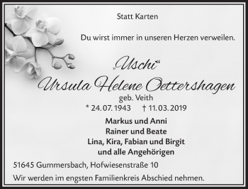 Anzeige von Ursula Helene Oettershagen von  Anzeigen Echo 
