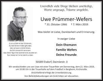 Anzeige von Uwe Prümmer-Wefers von  Werbepost 