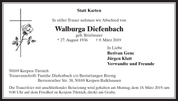 Anzeige von Walburga Diefenbach von  Werbepost 