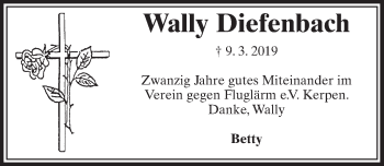 Anzeige von Wally Diefenbach von  Sonntags-Post 