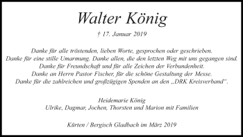 Anzeige von Walter König von Kölner Stadt-Anzeiger / Kölnische Rundschau / Express