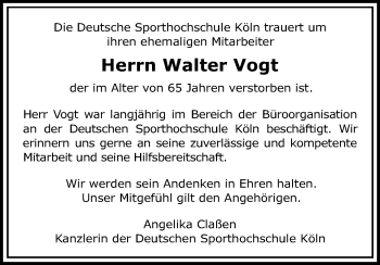 Anzeige von Walter Vogt von Kölner Stadt-Anzeiger / Kölnische Rundschau / Express