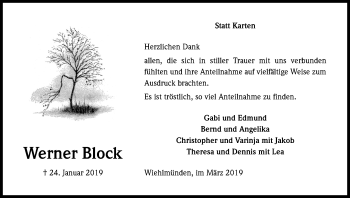 Anzeige von Werner Block von Kölner Stadt-Anzeiger / Kölnische Rundschau / Express