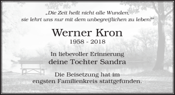 Anzeige von Werner Kron von  Rhein-Sieg-Wochenende 