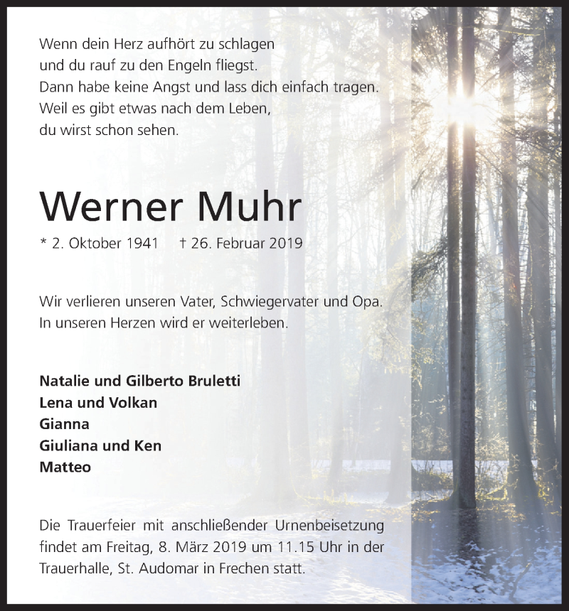  Traueranzeige für Werner Muhr vom 07.03.2019 aus Kölner Stadt-Anzeiger / Kölnische Rundschau / Express