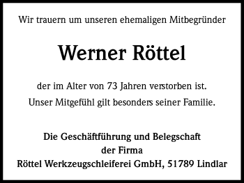 Anzeige von Werner Röttel von Kölner Stadt-Anzeiger / Kölnische Rundschau / Express
