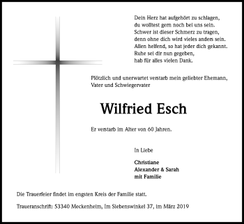 Anzeige von Wilfried Esch von Kölner Stadt-Anzeiger / Kölnische Rundschau / Express