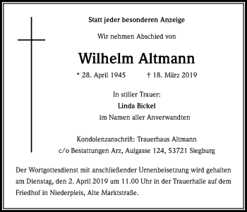 Anzeige von Wilhelm Altmann von Kölner Stadt-Anzeiger / Kölnische Rundschau / Express
