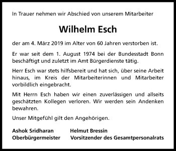 Anzeige von Wilhelm Esch von Kölner Stadt-Anzeiger / Kölnische Rundschau / Express