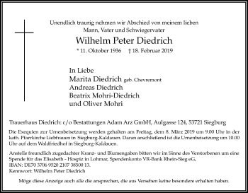 Anzeige von Wilhelm Peter Diedrich von Kölner Stadt-Anzeiger / Kölnische Rundschau / Express