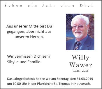 Anzeige von Willy Wawer von  Blickpunkt Euskirchen 