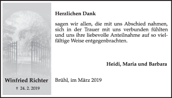 Anzeige von Winfried Richter von  Schlossbote/Werbekurier 
