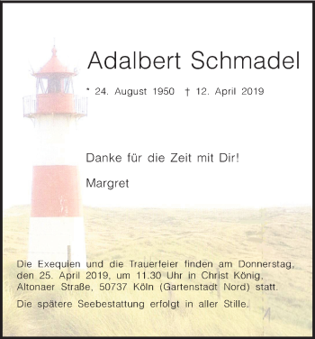 Anzeige von Adalbert Schmadel von Kölner Stadt-Anzeiger / Kölnische Rundschau / Express