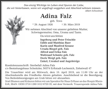Anzeige von Adina Falz von  Werbepost 