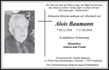 Anzeige von Alois Baumann von  Werbepost 