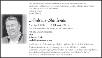 Anzeige von Andreas Stanienda von  Kölner Wochenspiegel 