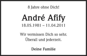 Anzeige von André Afify von  Kölner Wochenspiegel 