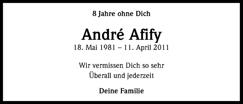  Traueranzeige für André Afify vom 11.04.2019 aus Kölner Stadt-Anzeiger / Kölnische Rundschau / Express