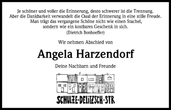 Anzeige von Angela Harzendorf von Kölner Stadt-Anzeiger / Kölnische Rundschau / Express