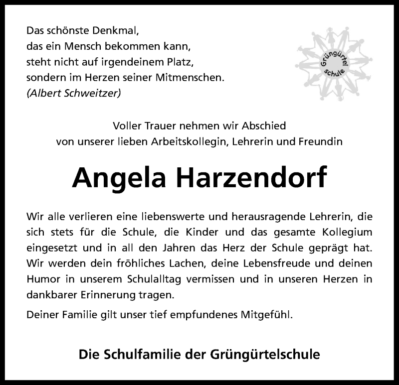  Traueranzeige für Angela Harzendorf vom 27.04.2019 aus Kölner Stadt-Anzeiger / Kölnische Rundschau / Express