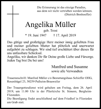 Anzeige von Angelika Müller von Kölner Stadt-Anzeiger / Kölnische Rundschau / Express