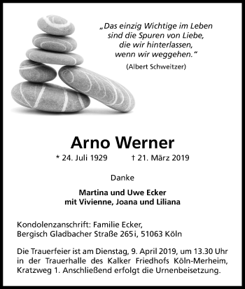 Anzeige von Arno Werner von Kölner Stadt-Anzeiger / Kölnische Rundschau / Express