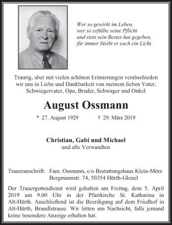Anzeige von August Ossmann von  Wochenende 