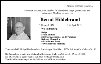 Anzeige von Bernd Hildebrand von Kölner Stadt-Anzeiger / Kölnische Rundschau / Express