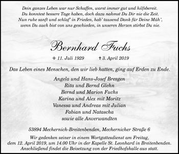 Anzeige von Bernhard Fuchs von  Blickpunkt Euskirchen 