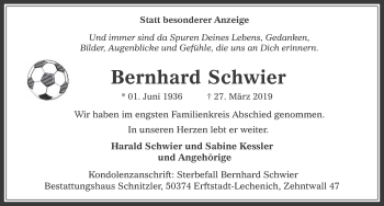 Anzeige von Bernhard Schwier von  Werbepost 