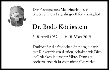 Anzeige von Bodo Königstein von Kölner Stadt-Anzeiger / Kölnische Rundschau / Express