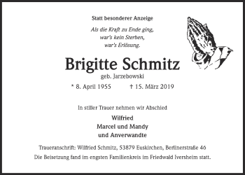 Anzeige von Brigitte Schmitz von  Blickpunkt Euskirchen 