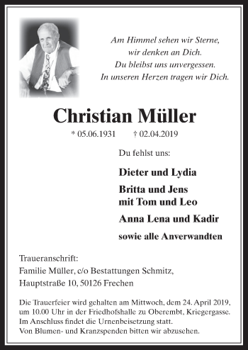 Anzeige von Christian Müller von  Werbepost 