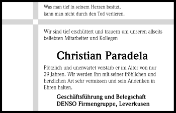 Anzeige von Christian Paradela von Kölner Stadt-Anzeiger / Kölnische Rundschau / Express