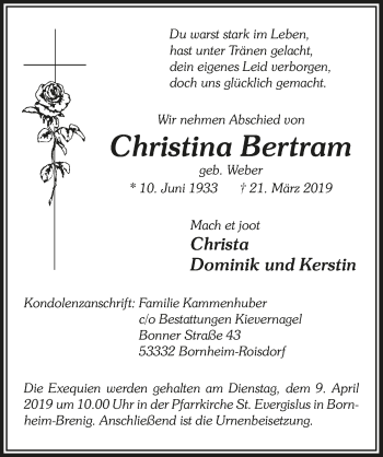 Anzeige von Christina Bertram von  Schaufenster/Blickpunkt 