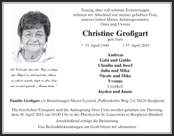 Anzeige von Christine Großgart von  Werbepost 