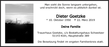 Anzeige von Dieter Goetzke von  Kölner Wochenspiegel 