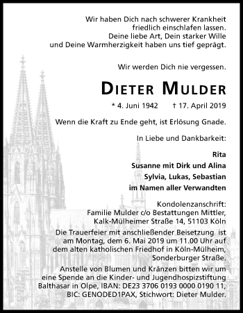 Anzeige von Dieter Mulder von Kölner Stadt-Anzeiger / Kölnische Rundschau / Express