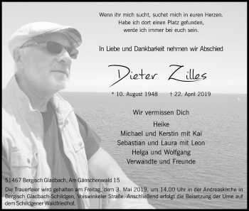 Anzeige von Dieter Zilles von Kölner Stadt-Anzeiger / Kölnische Rundschau / Express