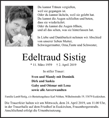 Anzeige von Edeltraud Sistig von  Blickpunkt Euskirchen 