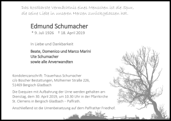 Anzeige von Edmund Schumacher von Kölner Stadt-Anzeiger / Kölnische Rundschau / Express