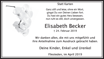 Anzeige von Elisabeth Becker von  Sonntags-Post 